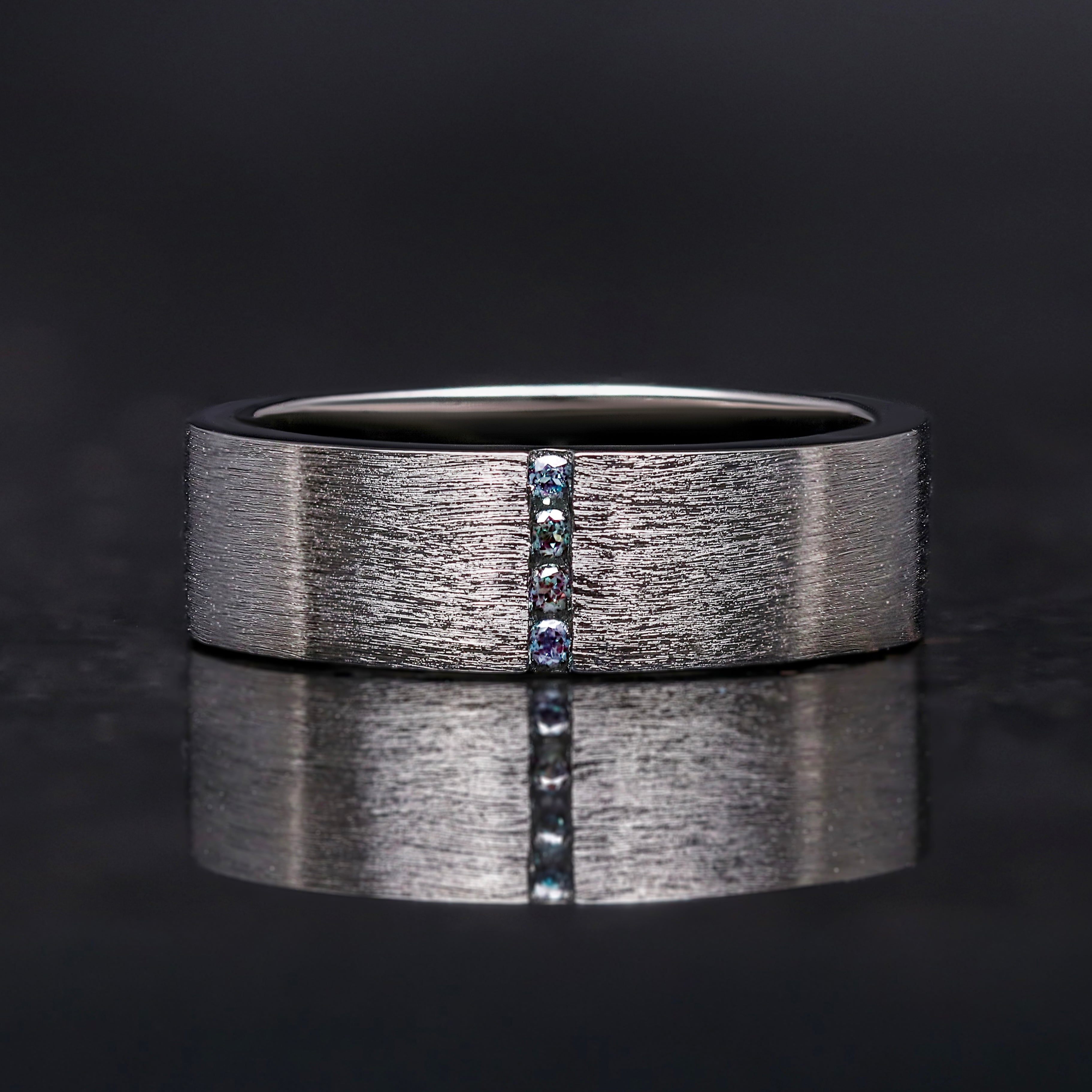 Veloura Couples Alexandrite Wedding Ring Set in Black Sterling Silver