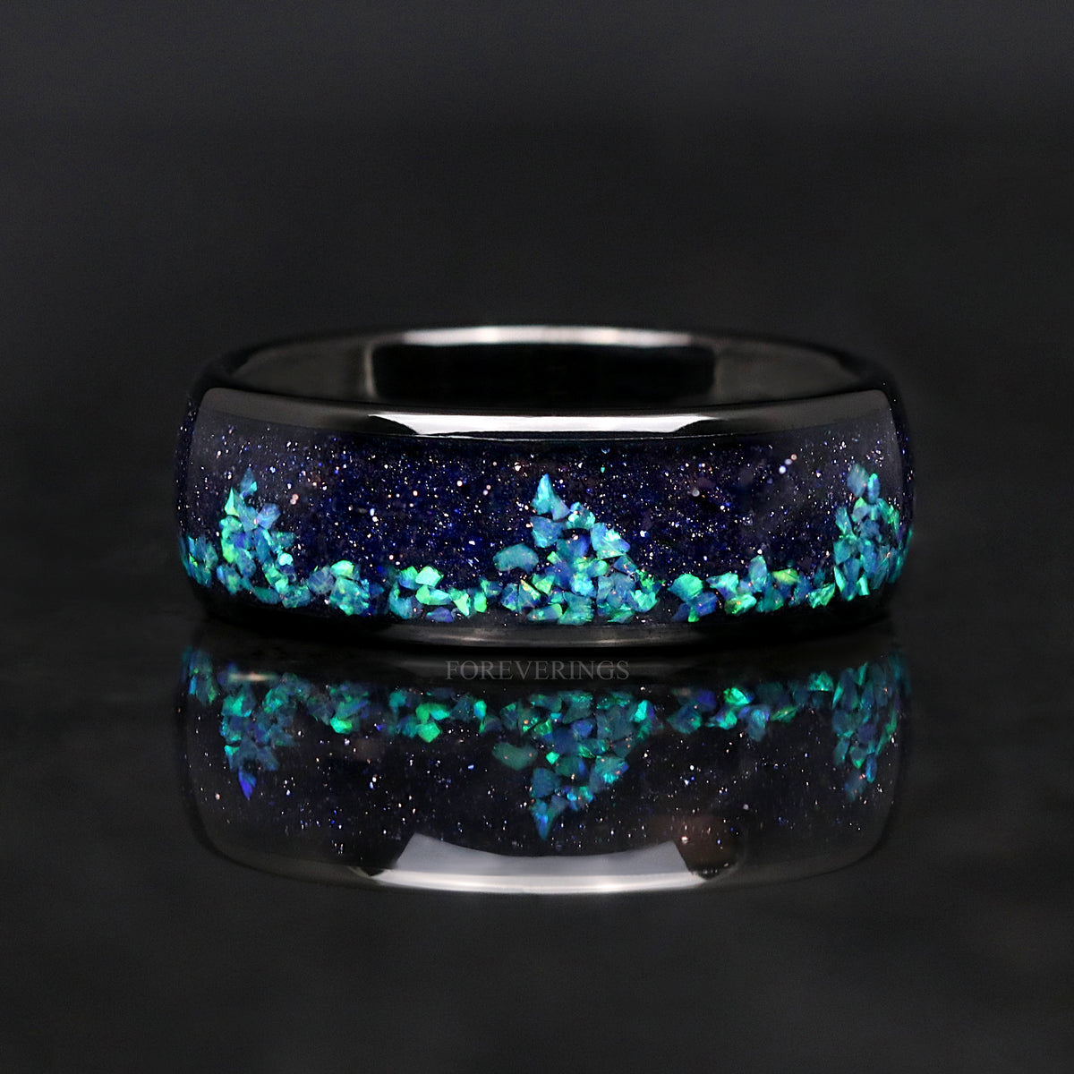 Nesta Starry Night Ring Set, His & Her Black Wedding Ring, Rift Nebula Ring Set, Matching Couple Ring, Sandstone, Black Tungsten, 925 Silver