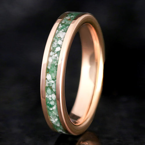 Moss agate wedding band in rose gold 4mm