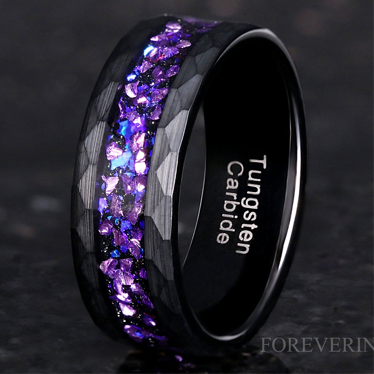 Crab Nebula Hammer Ring, Man Alexandrite Band, Outer Space Ring, 8mm Man Wedding Band, Purple Nebula Ring, Black Tungsten Ring, Ring Engrave