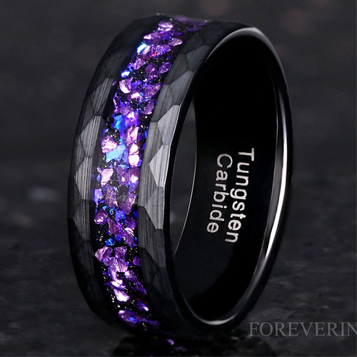 Crab Nebula Hammer Ring, Man Alexandrite Band, Outer Space Ring, 8mm Man Wedding Band, Purple Nebula Ring, Black Tungsten Ring, Ring Engrave