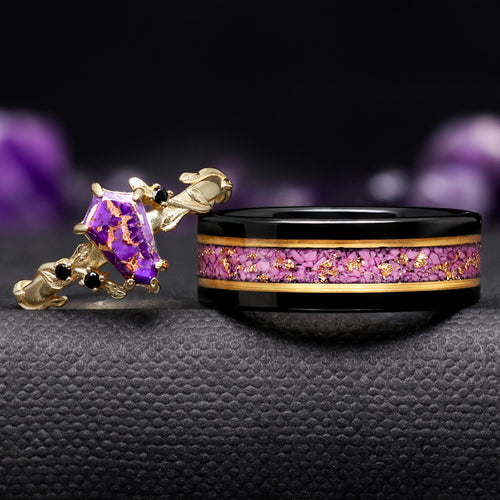 Hawthorn Purple Turquoise Engagement Ring Set for Couples