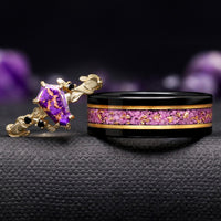 Hawthorn Purple Turquoise Engagement Ring Set for Couples