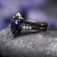 Night Court Ring Set, His and Her Wedding Ring, Black Starry Night Ring, Space Couples Ring, Black Tungsten and 925 Silver, Sandstone, ACOTAR Jewelry