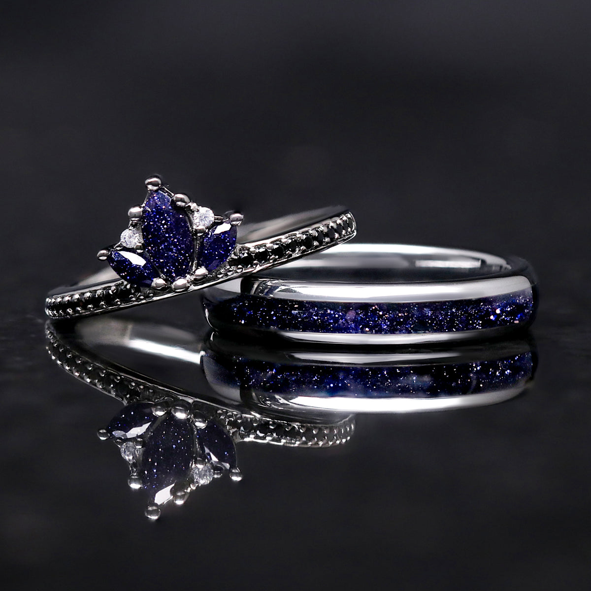 Lotus Starry Night polished dome rings with Rift Sandstone