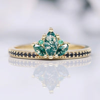 Gold Moss Agate Lotus Crown Ring, Stacking Engagement Ring for Women, Marquise Nature-Inspired Wedding Ring, Fantasy Promise Ring