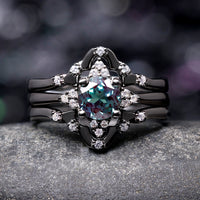 Alexandrite couple rings in black sterling silver