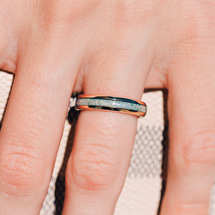 Moonstone Wedding Band, Rose Gold Tungsten Ring, 4mm Nebula Ring, Polished, Dome, Comfort Fit, Unique Ring, Men Women Ring, Engraving