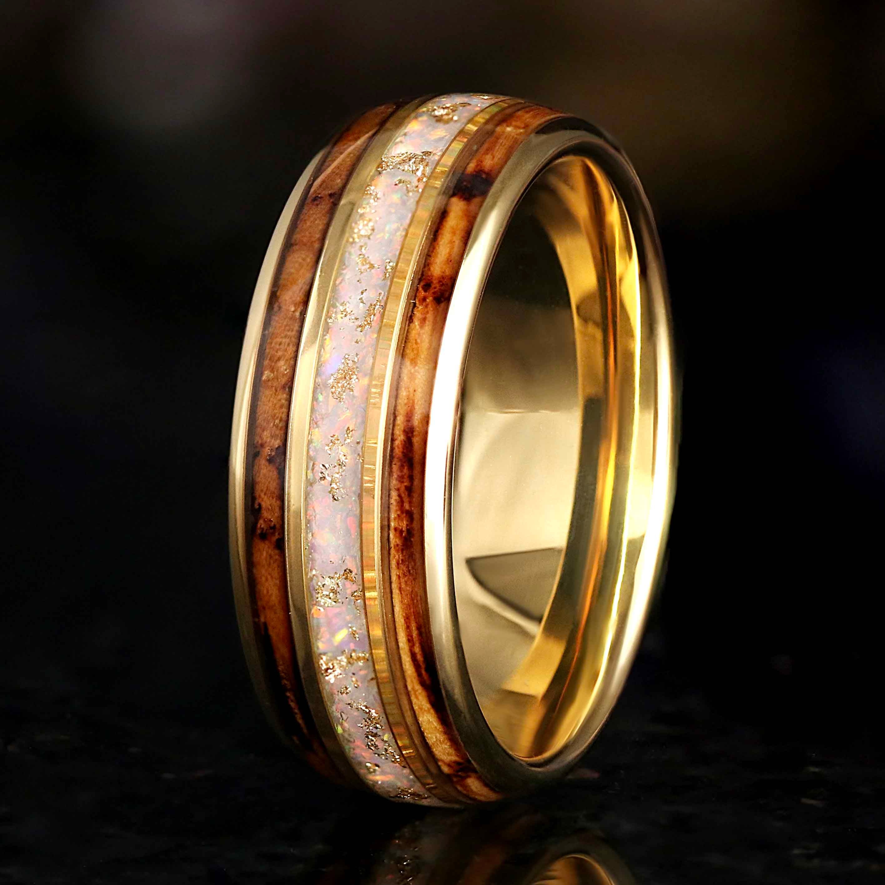Gold foil opal wedding band men