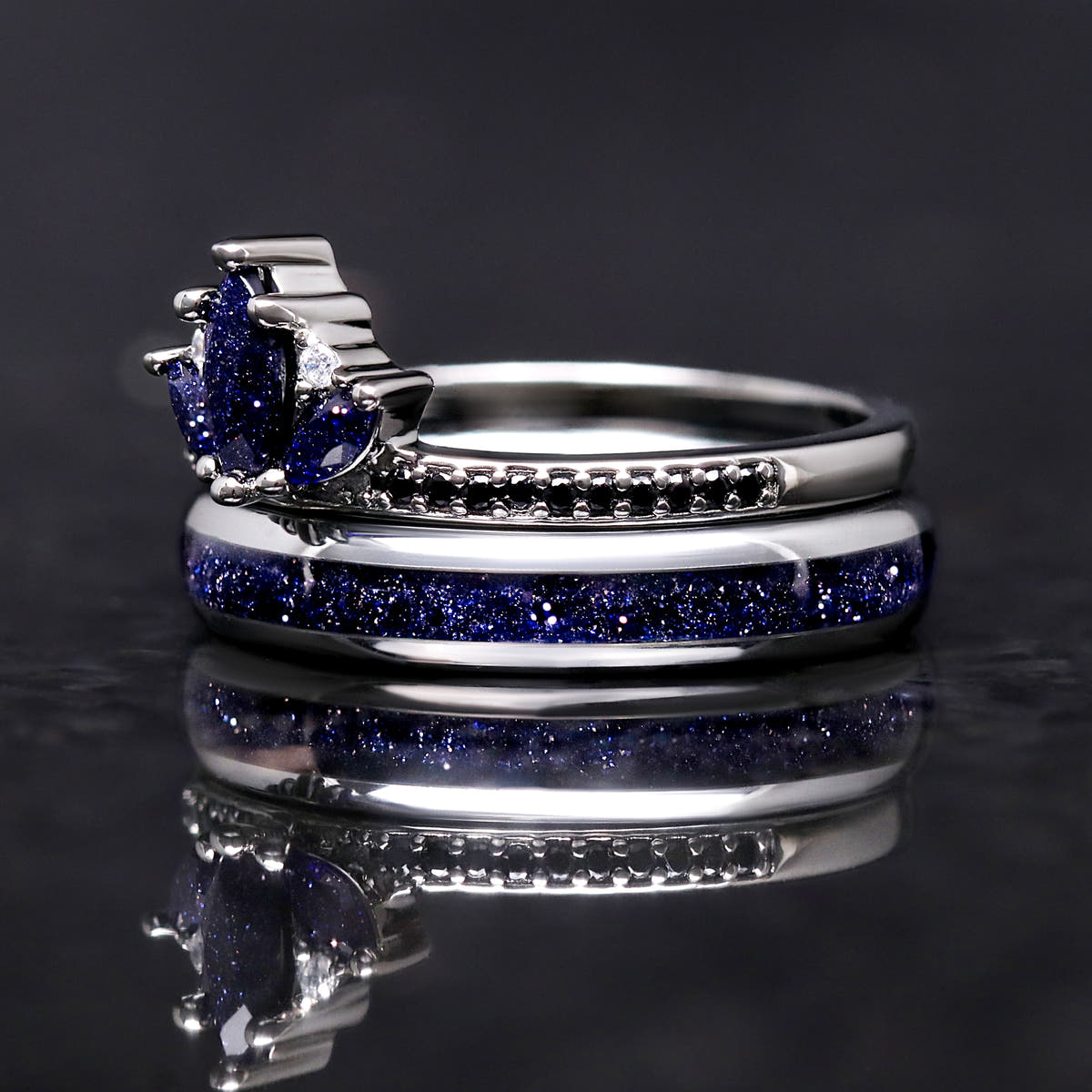 Elegant his and hers wedding bands inspired by space