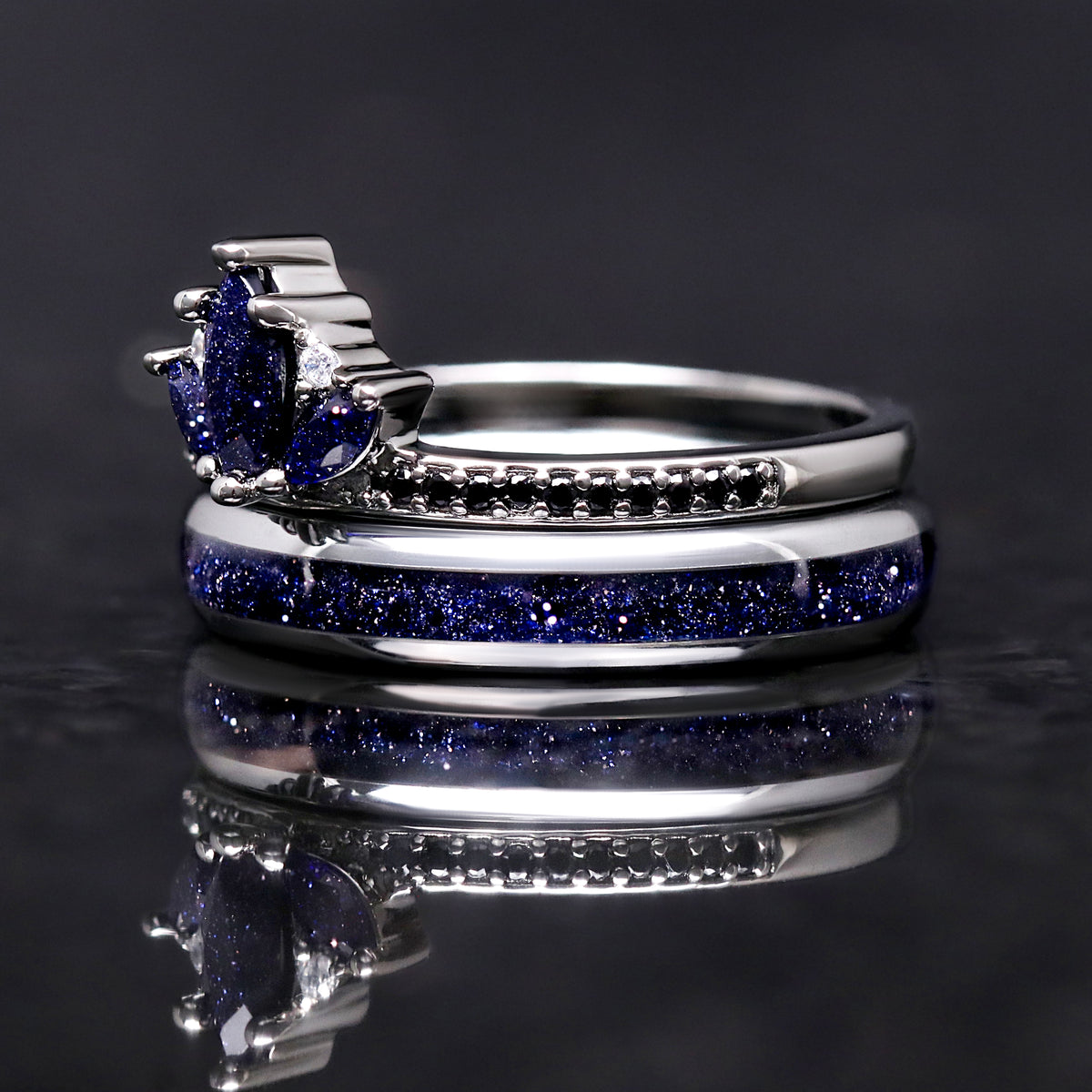 Elegant his and hers wedding bands inspired by space