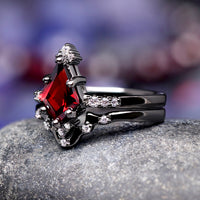 Weaver Garnet Couples Ring Set, Unique Wedding Ring Set, His & Her Wedding Band Set, Matching Promise Rings, Alternative Engagement Ring Set