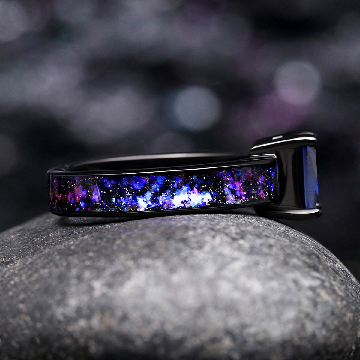 Couples wedding ring set inspired by Orion Nebula and space