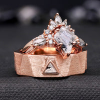 Kite Cut Herkimer Diamond Engagement Ring Set | Rose Gold Couples Ring