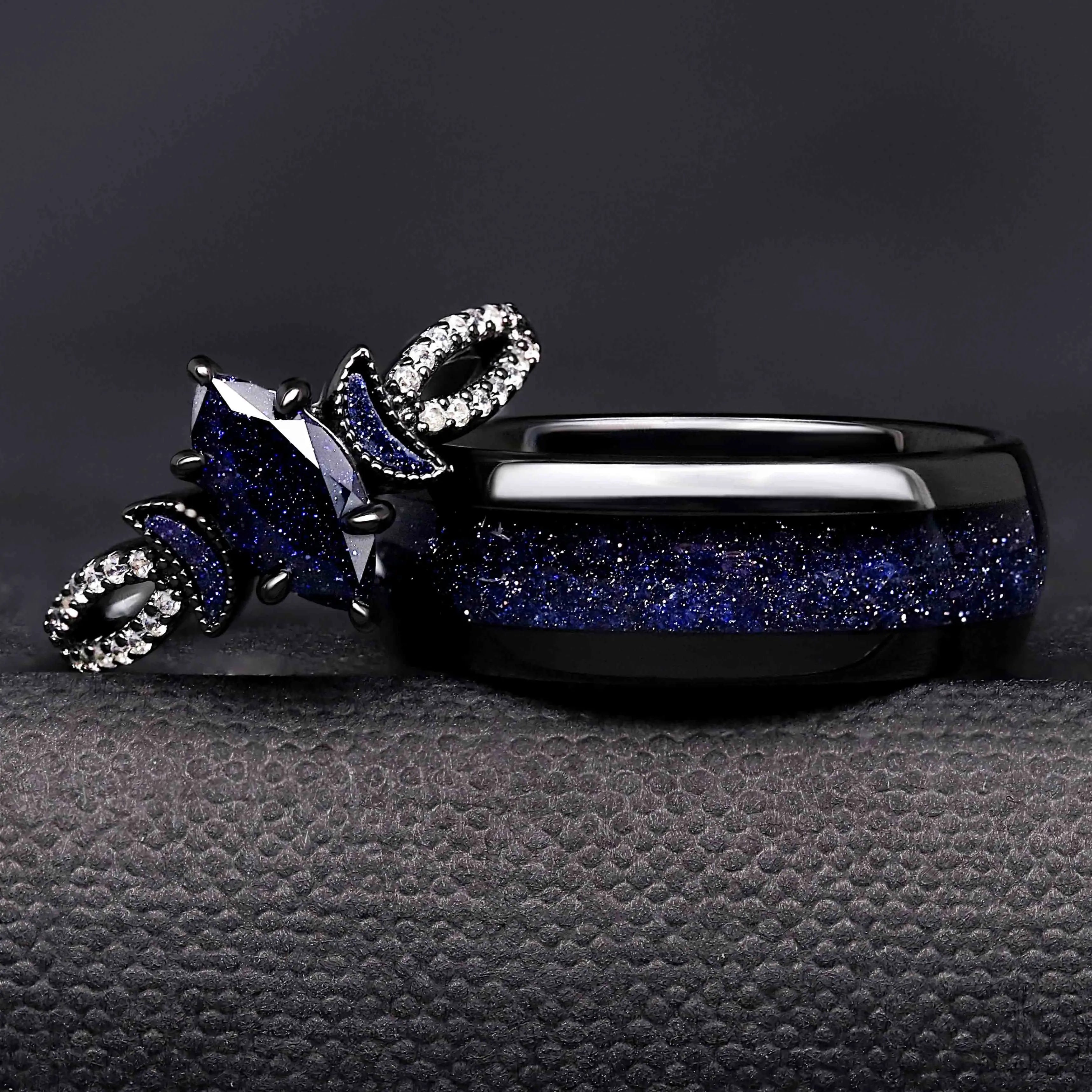 Lunara celestial couples ring tungsten silver