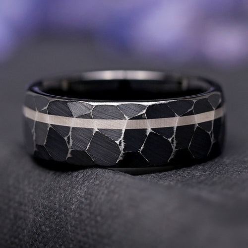 Hammered matte black tungsten ring 8mm men’s wedding band