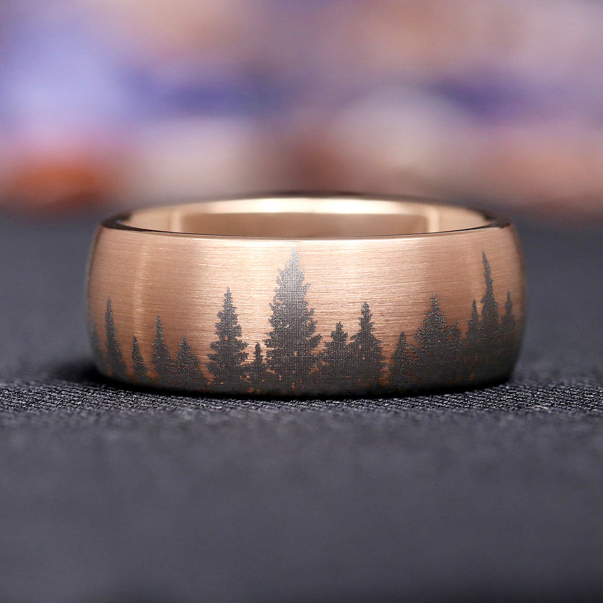 Floral-inspired white sapphire wedding band set for couples