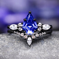 Orion Nebula Ring, Kite Cut Engagement Ring Set, Black Plated Ring, 925 Sterling Silver, Space Wedding Ring, Black Plated Finish