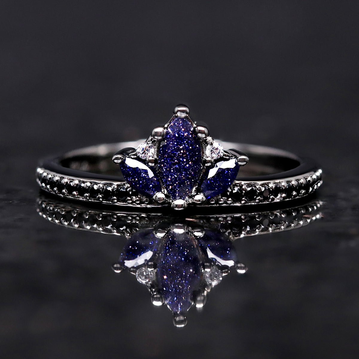 Starry Night Stacking Ring Set | Lotus Sandstone Celestial Wedding Bands