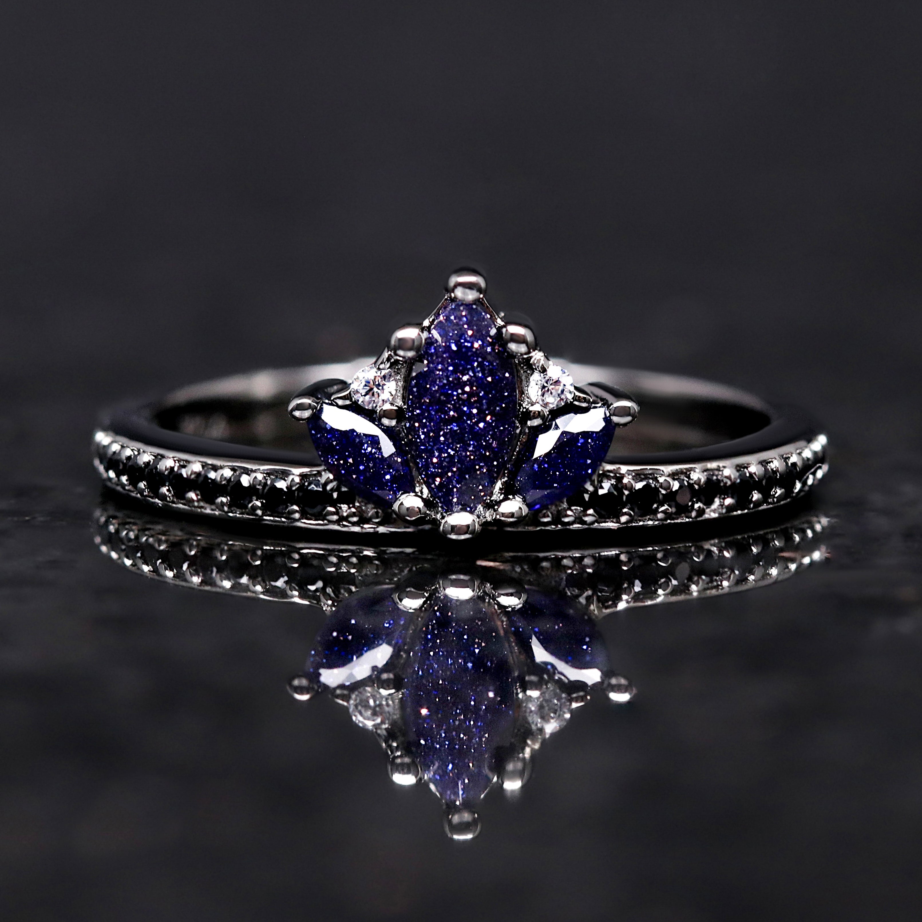 Stacking Lotus Ring | Women’s Wedding Band | Minimalist Promise Ring | Starry Night Sandstone