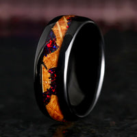 Matching black fire opal tungsten rings for couples