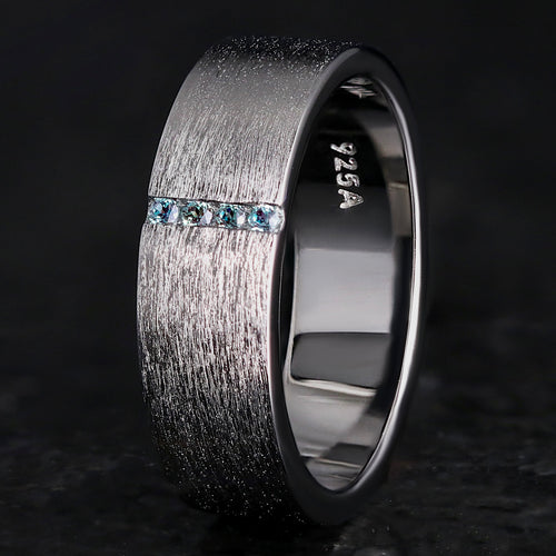 Men’s black alexandrite wedding band in sterling silver