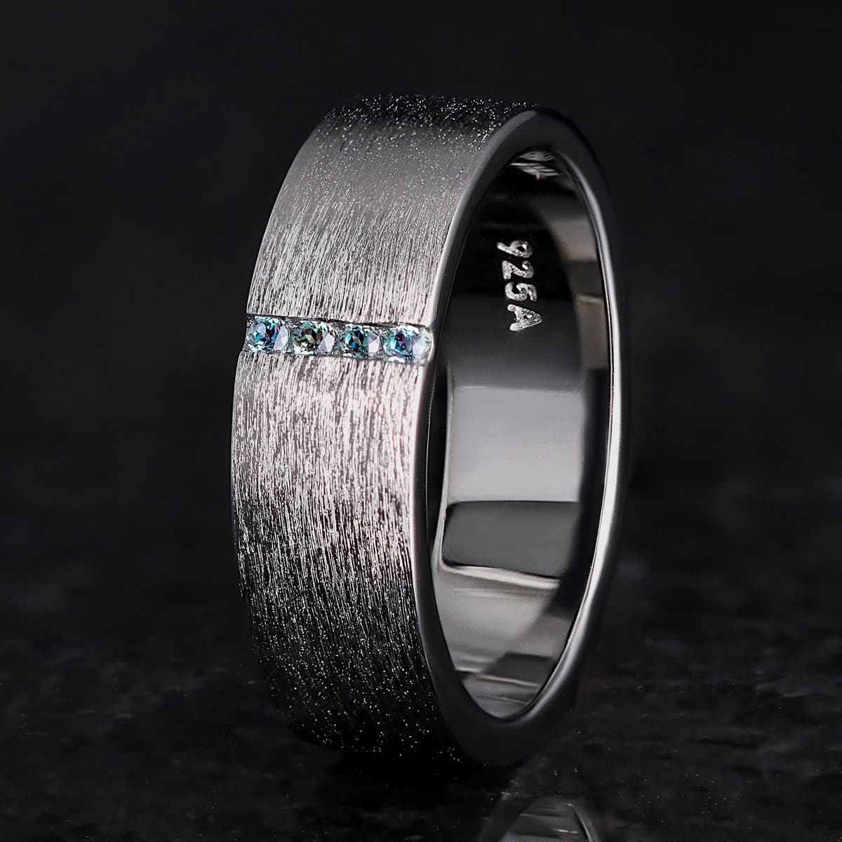 Elegant black alexandrite wedding bands set