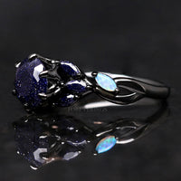 Nesta Starry Night Ring Set, His & Her Black Wedding Ring, Rift Nebula Ring Set, Matching Couple Ring, Sandstone, Black Tungsten, 925 Silver