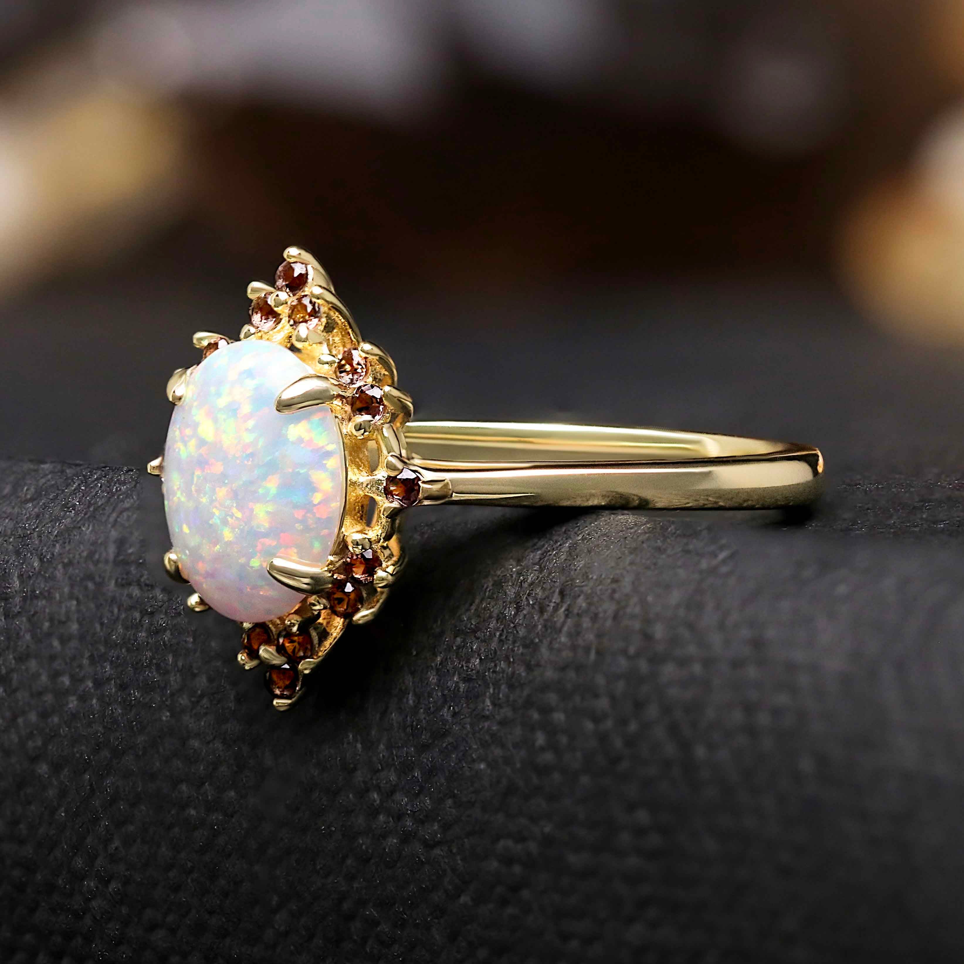 White fire opal wedding ring set