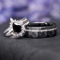 Couples promise ring set with black onyx gemstone