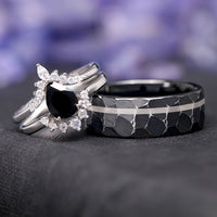 Couples promise ring set with black onyx gemstone