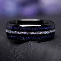 Men's Moonstone Ring – Black Nebula Tungsten Wedding Band, Starry Night Celestial Promise Ring, Natural Moonstone & Sandstone