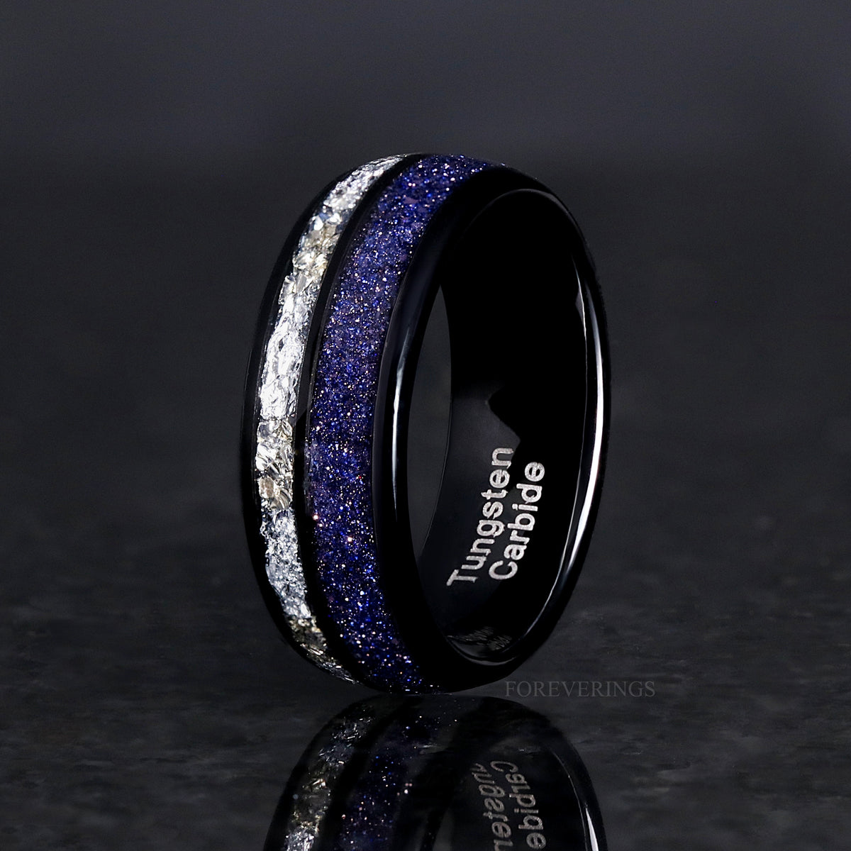 Lotus Starry Night Couples Ring Set | His and Her Sandstone Wedding Bands