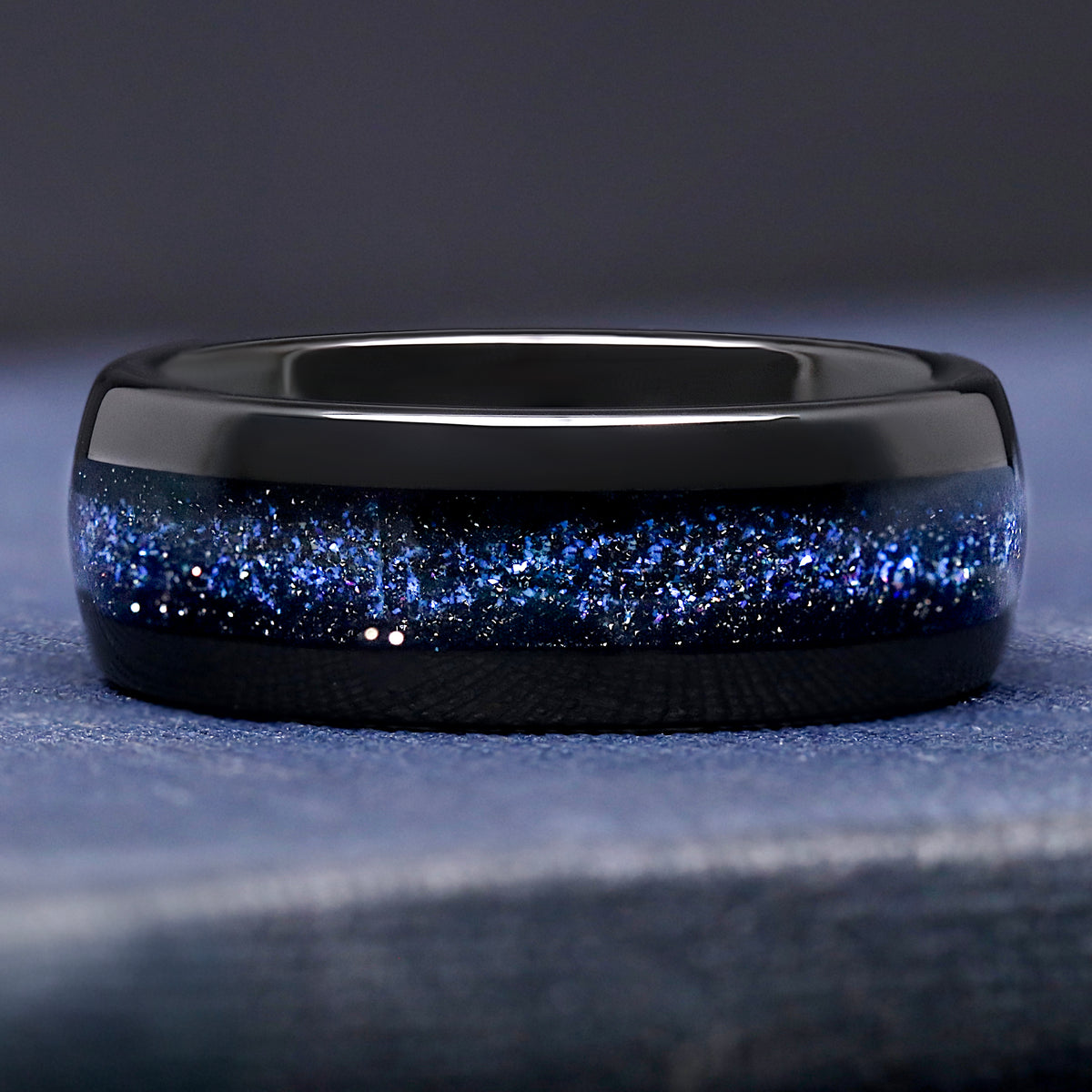 Tungsten blue nebula ring for men