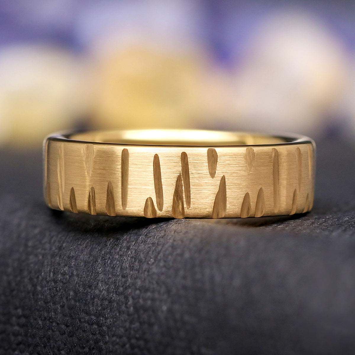 Geared Gold Wedding Band – Matte Tungsten Ring (2mm-4mm-6mm), Thin Hammered Ring for Men & Women, Simple and Unique Gold Band, Durable Ring