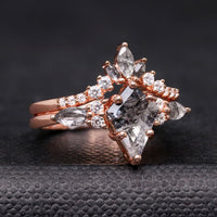 Kite Cut Herkimer Diamond Engagement Ring Set | Rose Gold Couples Ring