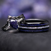 Night Court Ring Set, His and Her Wedding Ring, Black Starry Night Ring, Space Couples Ring, Black Tungsten and 925 Silver, Sandstone, ACOTAR Jewelry