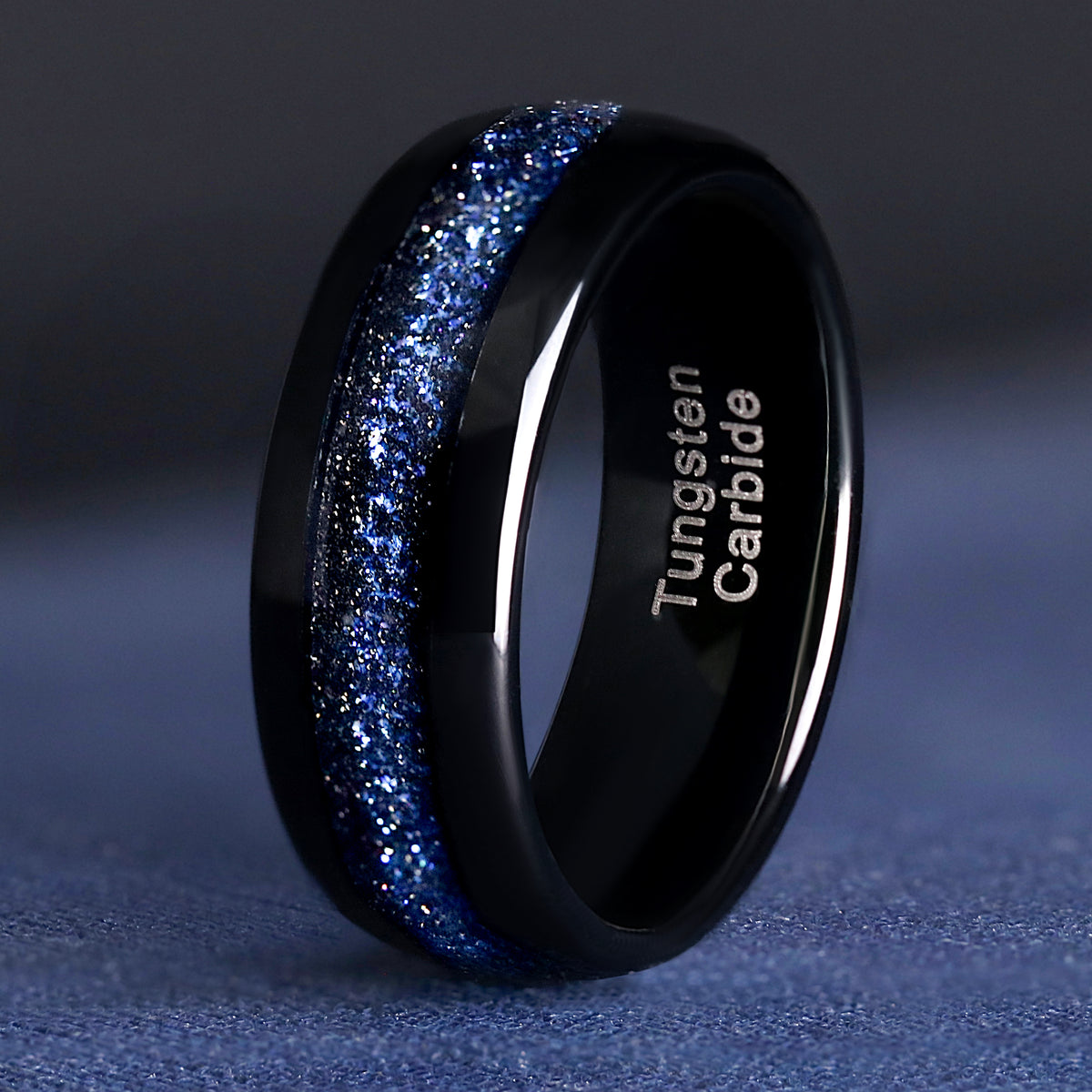 Stylish blue tungsten men’s wedding band