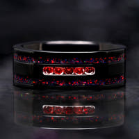 Garnet & Black Fire Opal Wedding Band - Mens Engagement Ring