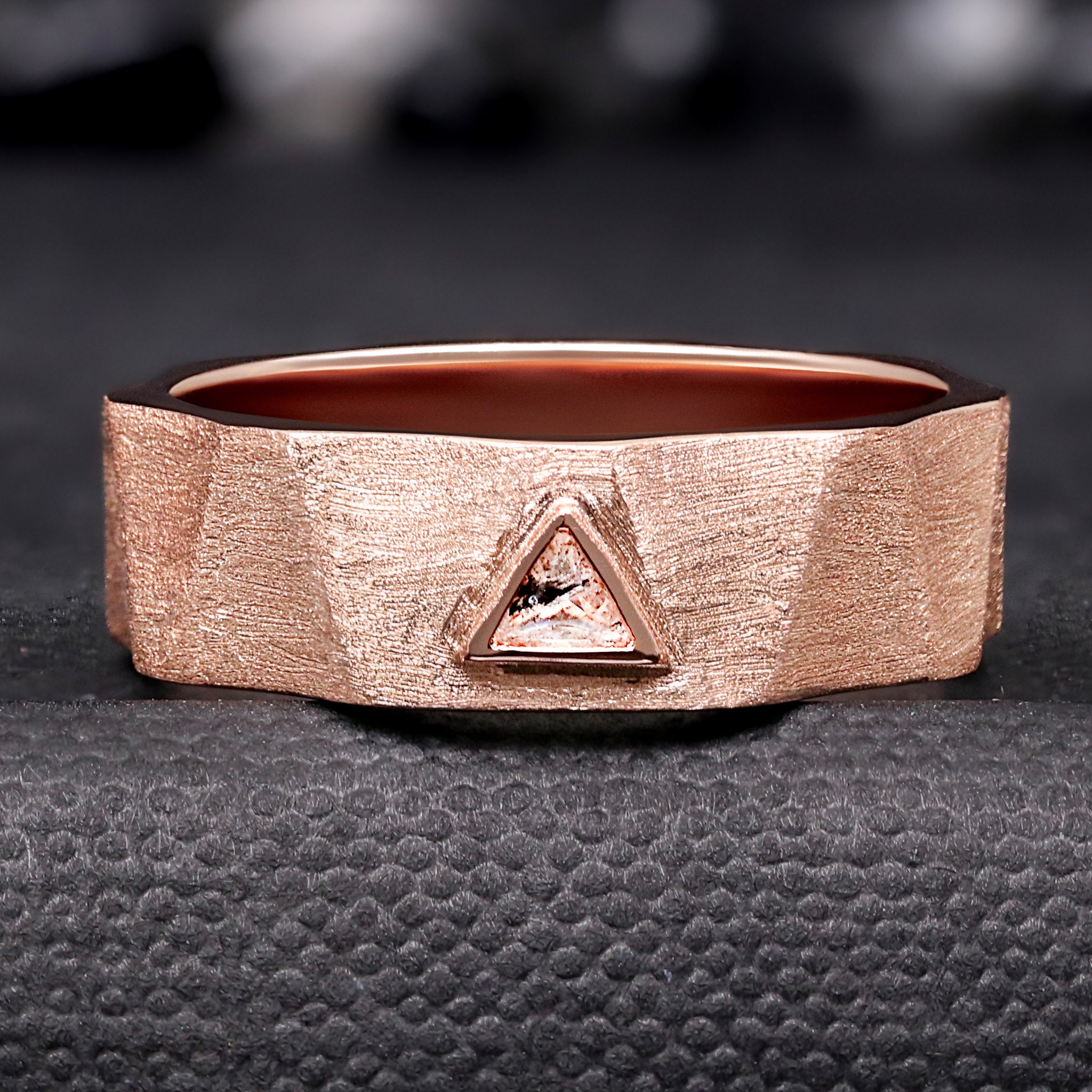 Mens Herkimer Diamond Ring | Triangle Cut Rose Gold Sterling Silver