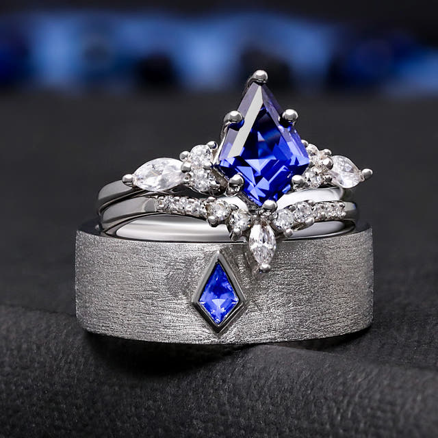 Kite cut sapphire men’s wedding band