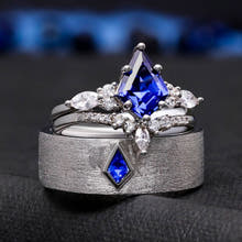 Sterling Silver Couples Ring Set | Kite Blue Sapphire His & Hers Wedding Bands