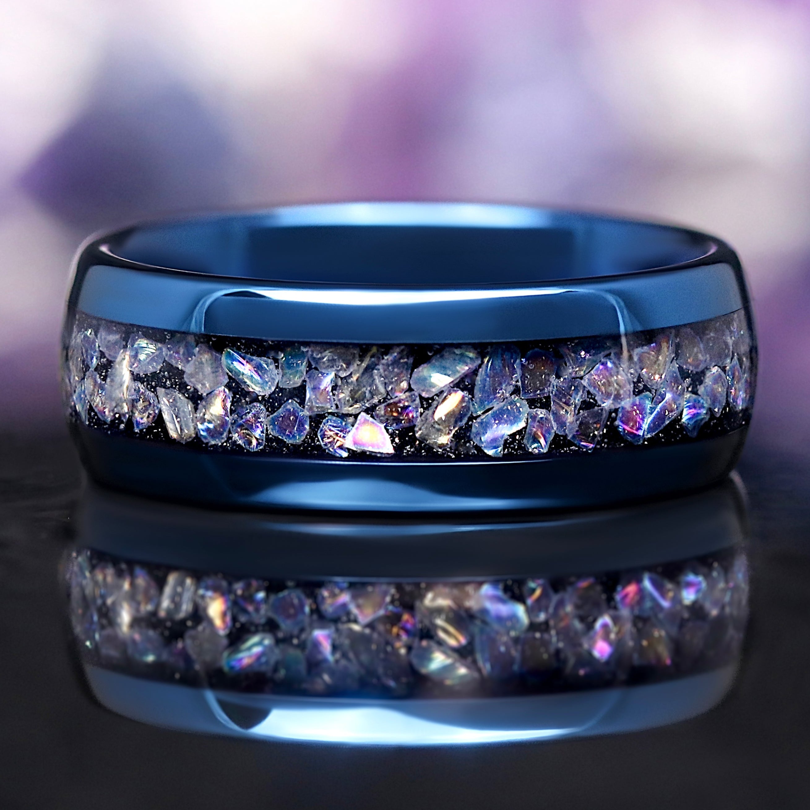 Celestial Moonstone Wedding Band for Men | Blue Tungsten Ring Inspired by the Veil Nebula