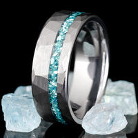Aquamarine Hammered Tungsten Ring | Men’s Wedding Band