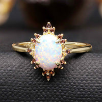Ophelia Vintage Fire Opal Ring | Smoky Quartz Halo | Gold Sterling Silver
