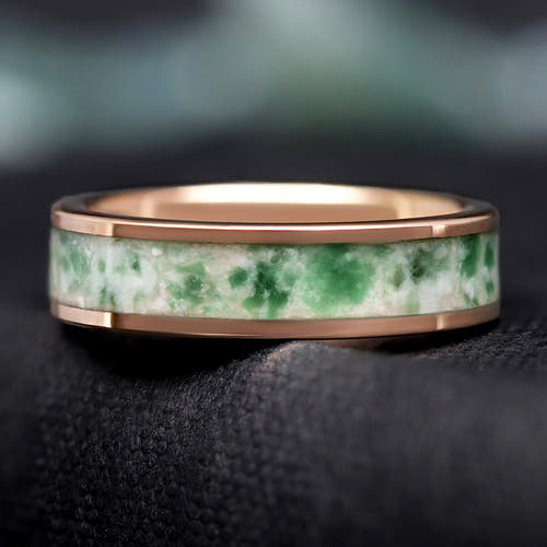 Rose gold moss agate men’s wedding band 6mm tungsten ring