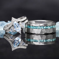 Elegant Lumiere aquamarine rings for him and her