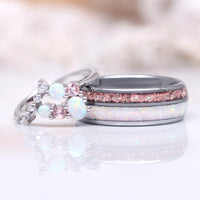Morganite & Opal Couples Ring Set, Cluster His Her Wedding Ring, Constellation Promise Ring, Fire Opal Engagement and Morganite Ring Set