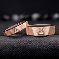 Kite Cut Herkimer Diamond Engagement Ring Set | Rose Gold Couples Ring