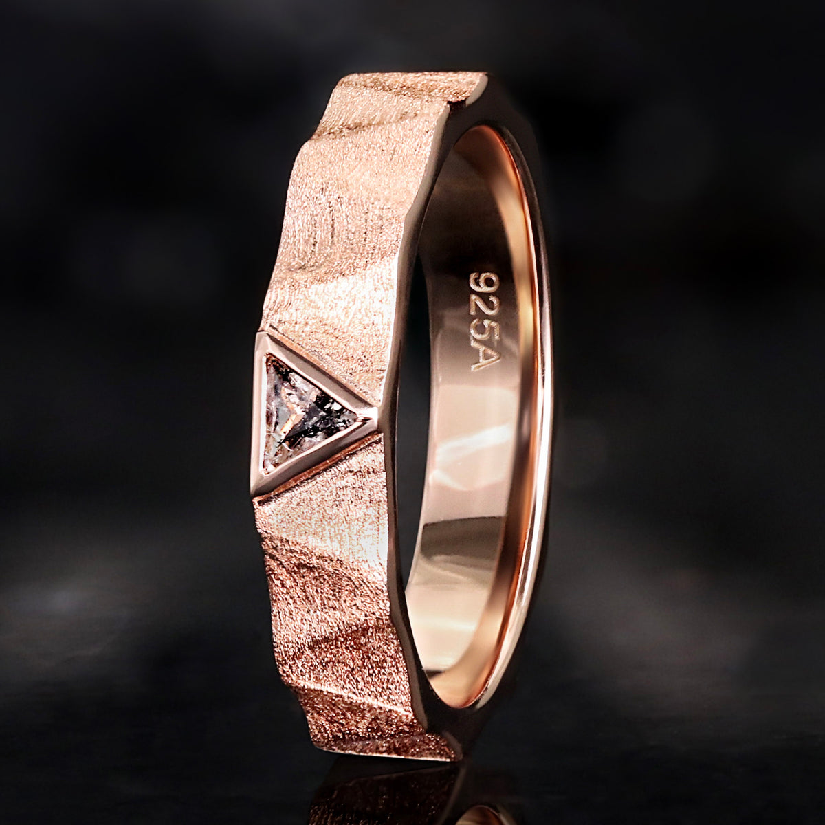 Kite Cut Herkimer Diamond Engagement Ring Set | Rose Gold Couples Ring